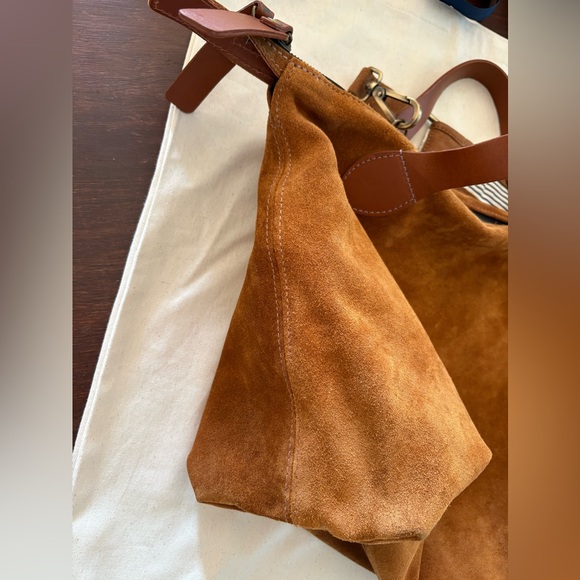 Parker Thatch Charlie Suede Top-Handle Tote Bag in Caramel Brown - Picture 15 of 16